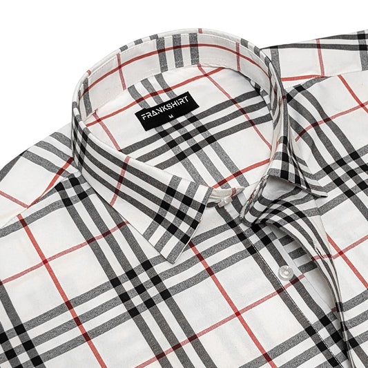 White Tartan Check Cotton Shirt For Men