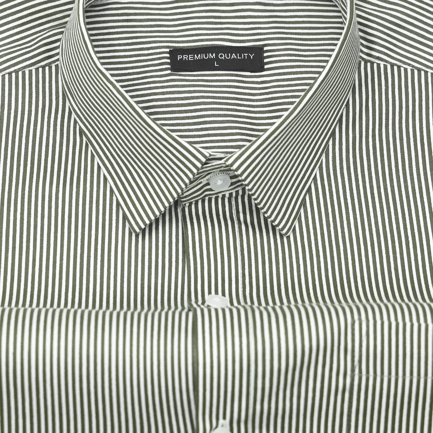 Olive Cotton Blend Stripes Shirt for Men