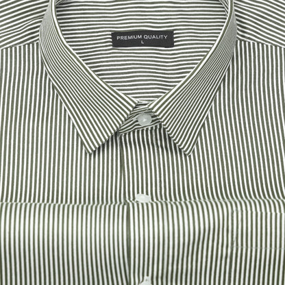 Olive Cotton Blend Stripes Shirt for Men