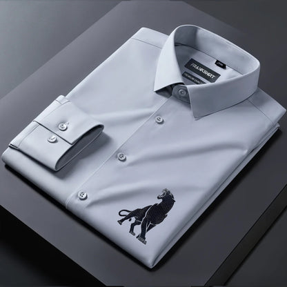 Leopard Designer Premium Cotton Without Pocket Solid Shirt for Man (Silver)