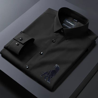 Leopard Designer Premium Cotton Without Pocket Solid Shirt for Man (Black)