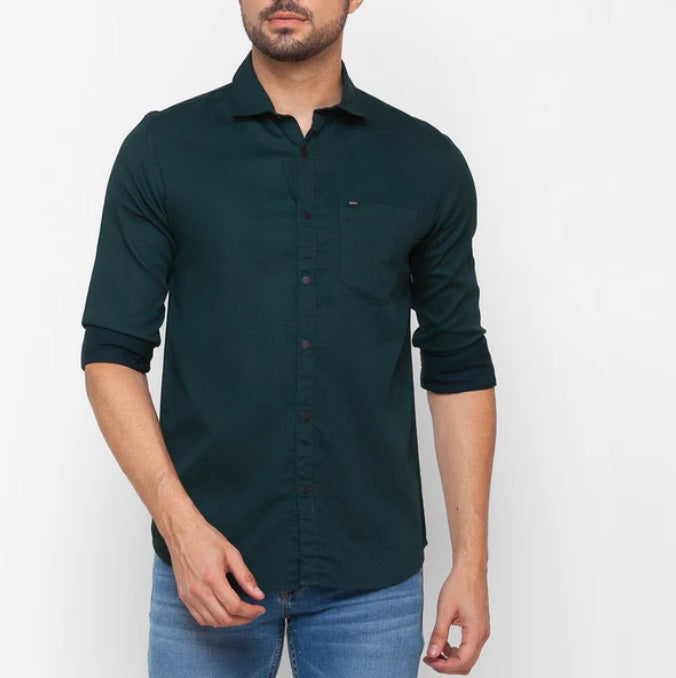 Plain Solid Cotton Shirt (Bottle Green)