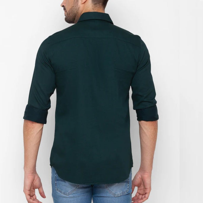 Plain Solid Cotton Shirt (Bottle Green)