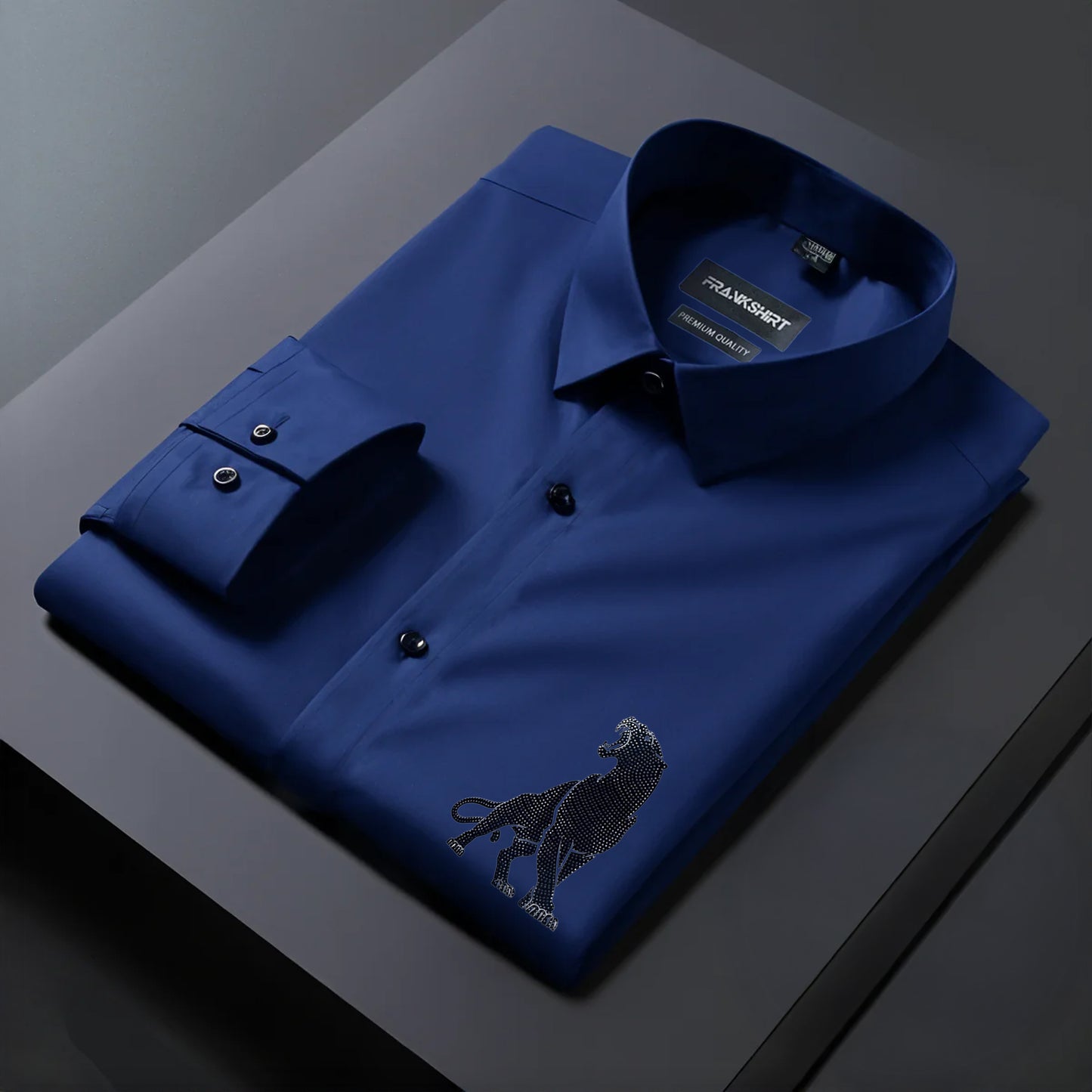 Leopard Designer Premium Cotton Without Pocket Solid Shirt for Man (Navy Blue)