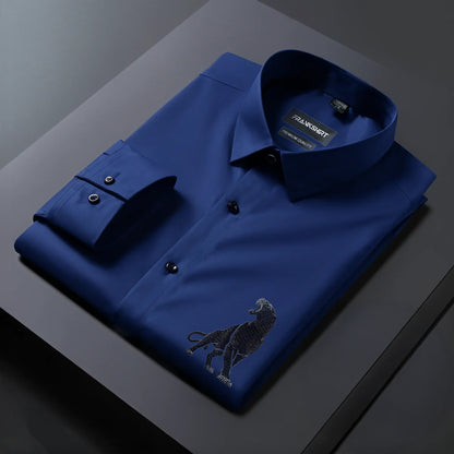 Leopard Designer Premium Cotton Without Pocket Solid Shirt for Man (Navy Blue)