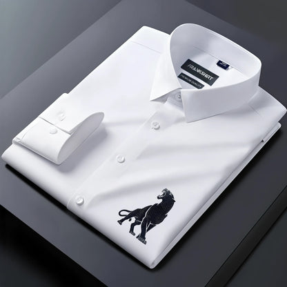 Leopard Designer Premium Cotton Without Pocket Solid Shirt for Man (White)