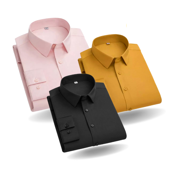 Pack of 3 Cotton Shirt for Man (Peech, Mustard and Black)