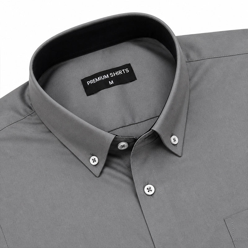 Dark Grey Satin Contrast Collar Shirt for Men