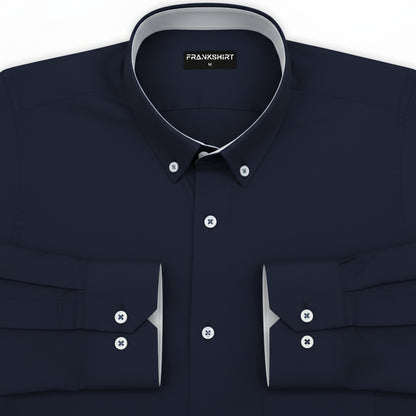 Navy Blue Satin Contrast Collar Shirt for Men