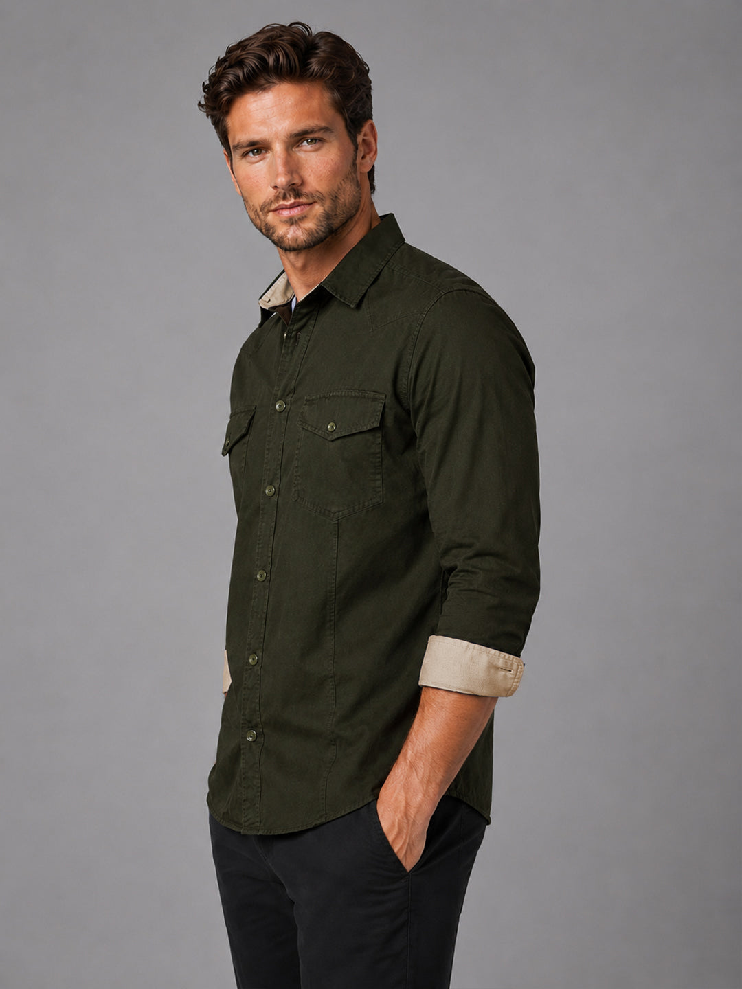 Pack Of 2 Cargo Style Bottle Green & Wnie Shirt