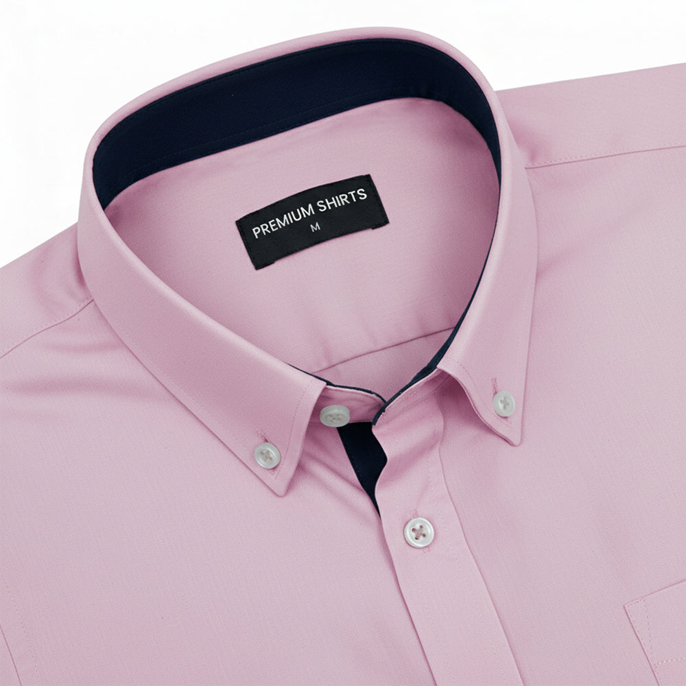Light Pink Satin Contrast Collar Shirt for Men