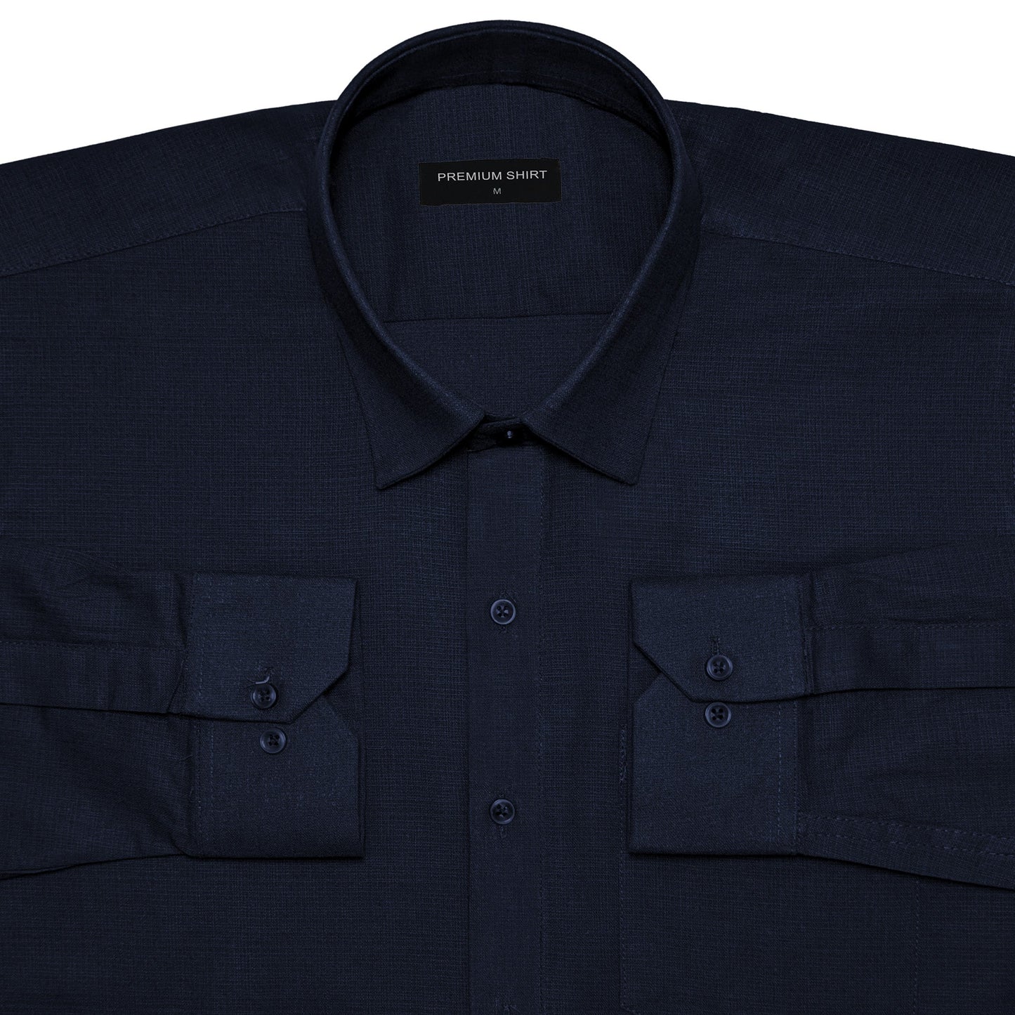 Dark Blue Textured Linen Shirt For Men