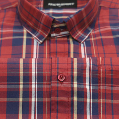 Crimson Red Check Paper Cotton Shirt For Men