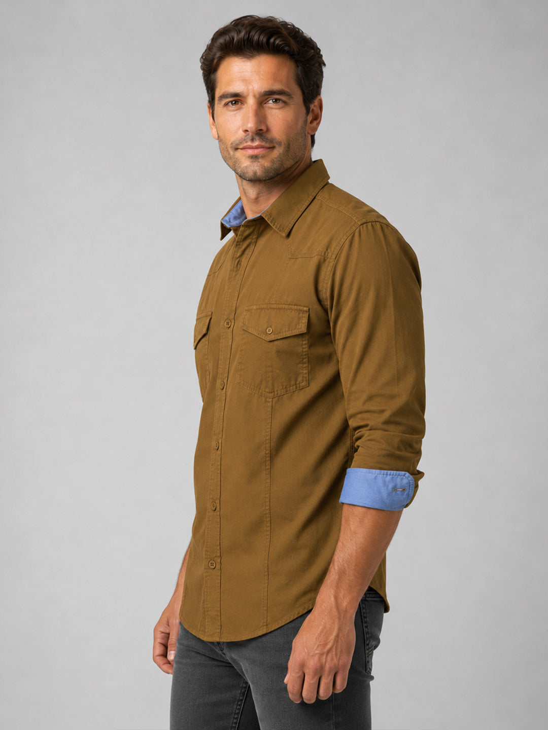 Pack Of 2 Cargo Style Cream & Mehendi Shirt