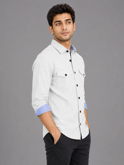 Pack Of 2 Cargo Style White & Brown Shirt