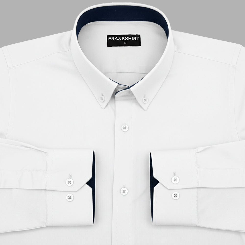 White Satin Contrast Collar Shirt for Men