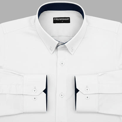White Satin Contrast Collar Shirt for Men