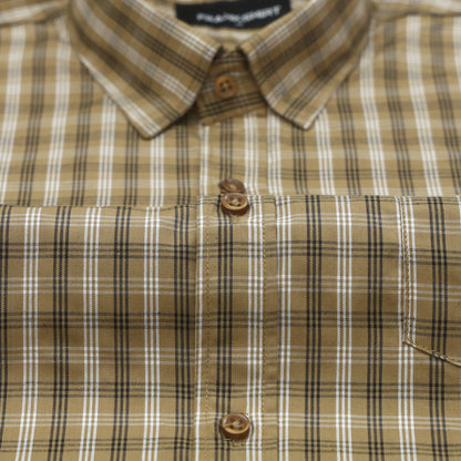 Tan Classic Check Cotton Blend Shirt For Men