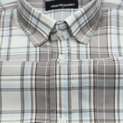 Cloud Grey Classic Check Cotton Blend Shirt For Men