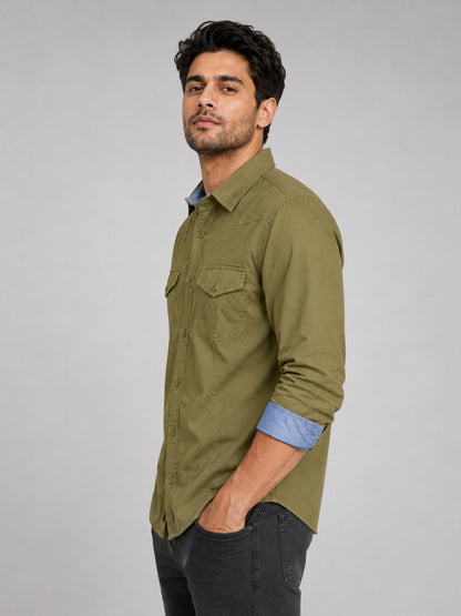 Pack Of 2 Cargo Style Olive & Dark Brown Shirt