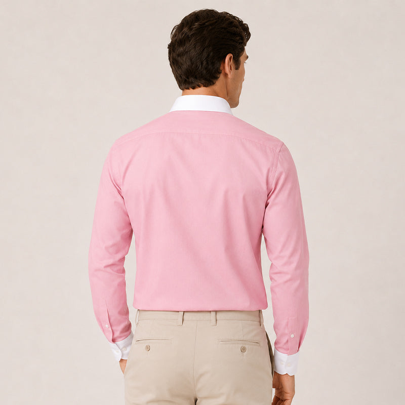 White Collar Pink Oxford Cotton Shirt For Men