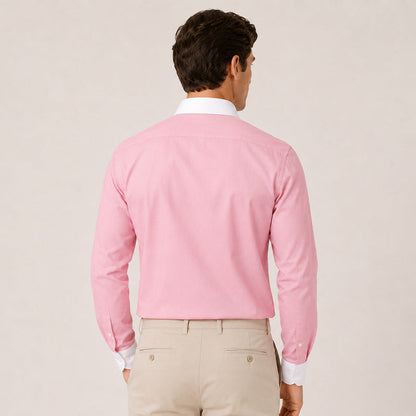 White Collar Pink Oxford Cotton Shirt For Men