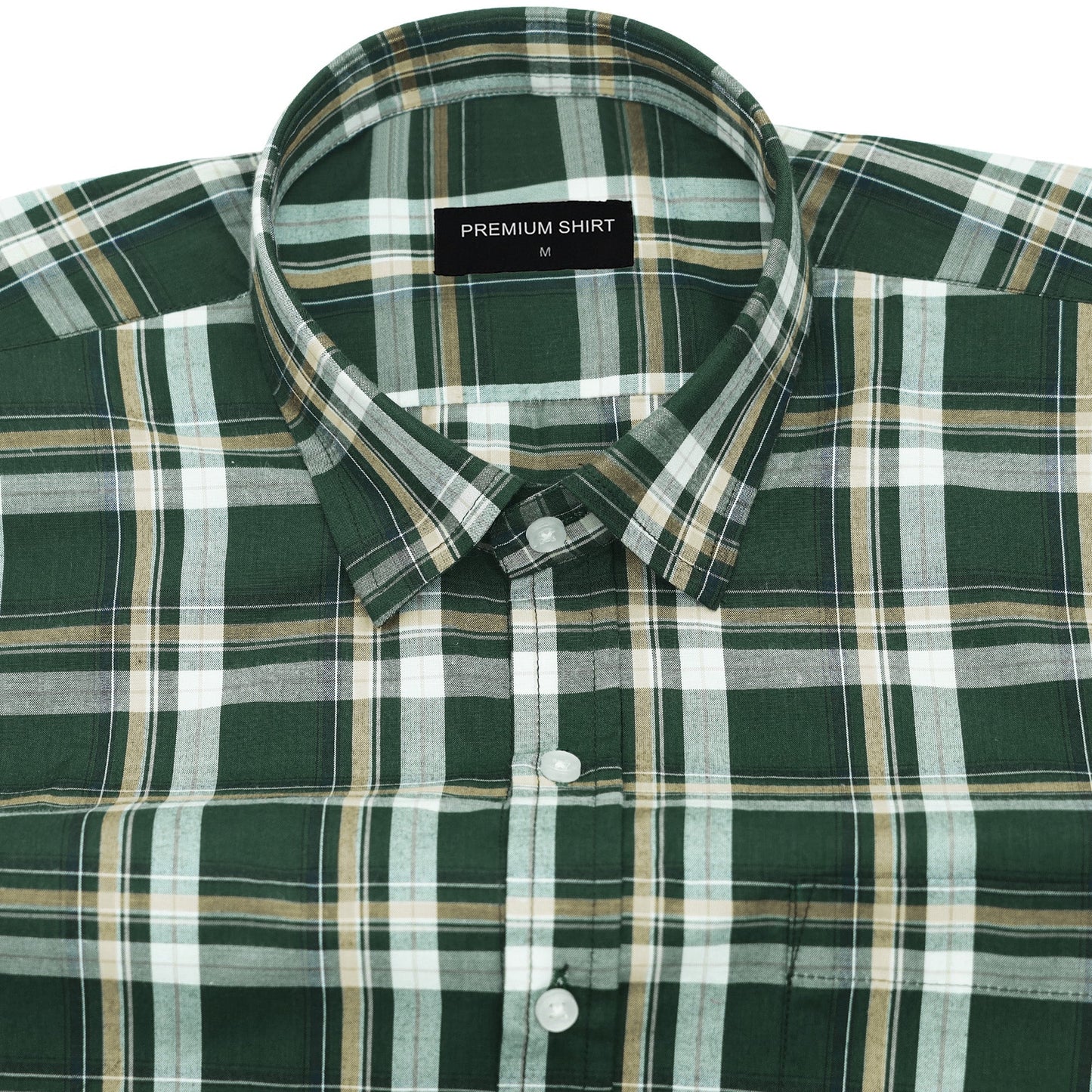 Woodland Green Classic Check Paper Cotton Shirt for Men