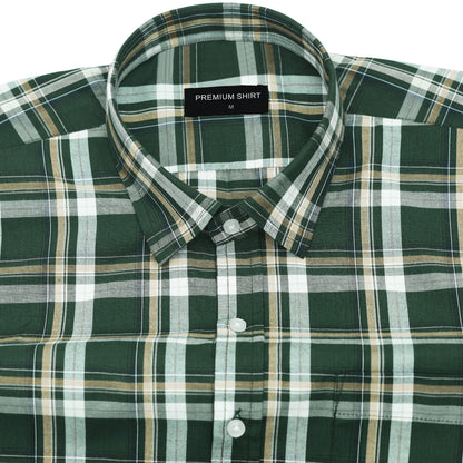 Woodland Green Classic Check Paper Cotton Shirt for Men