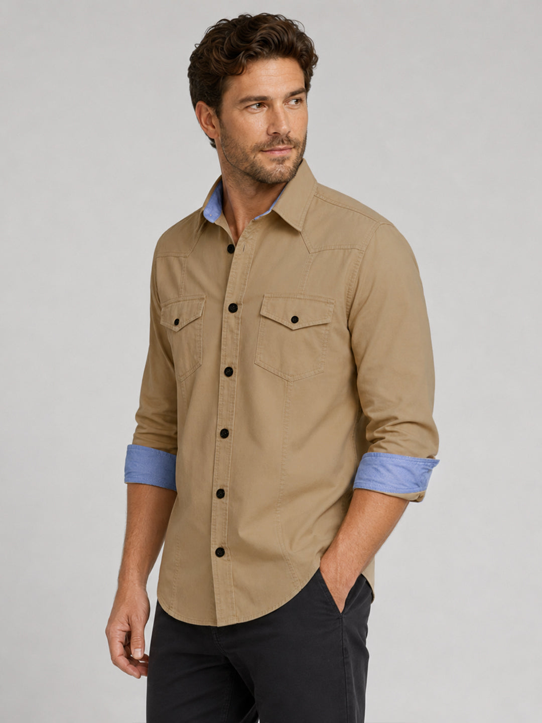 Pack Of 2 Cargo Style Beige & Bottle Green Shirt