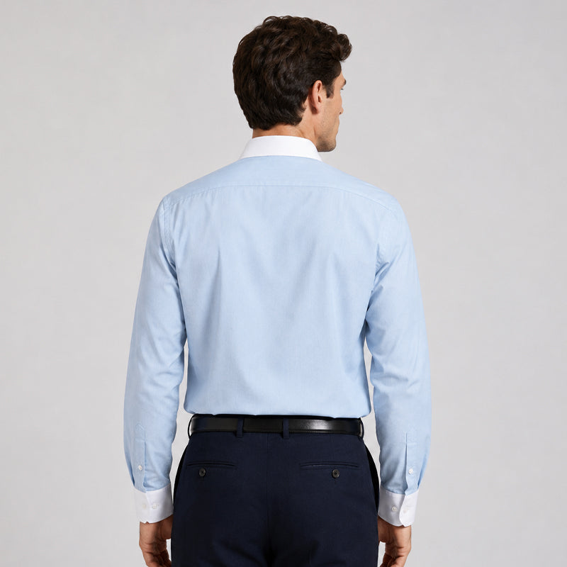 White Collar Sky Blue Oxford Cotton Shirt For Men