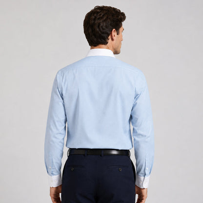 White Collar Sky Blue Oxford Cotton Shirt For Men