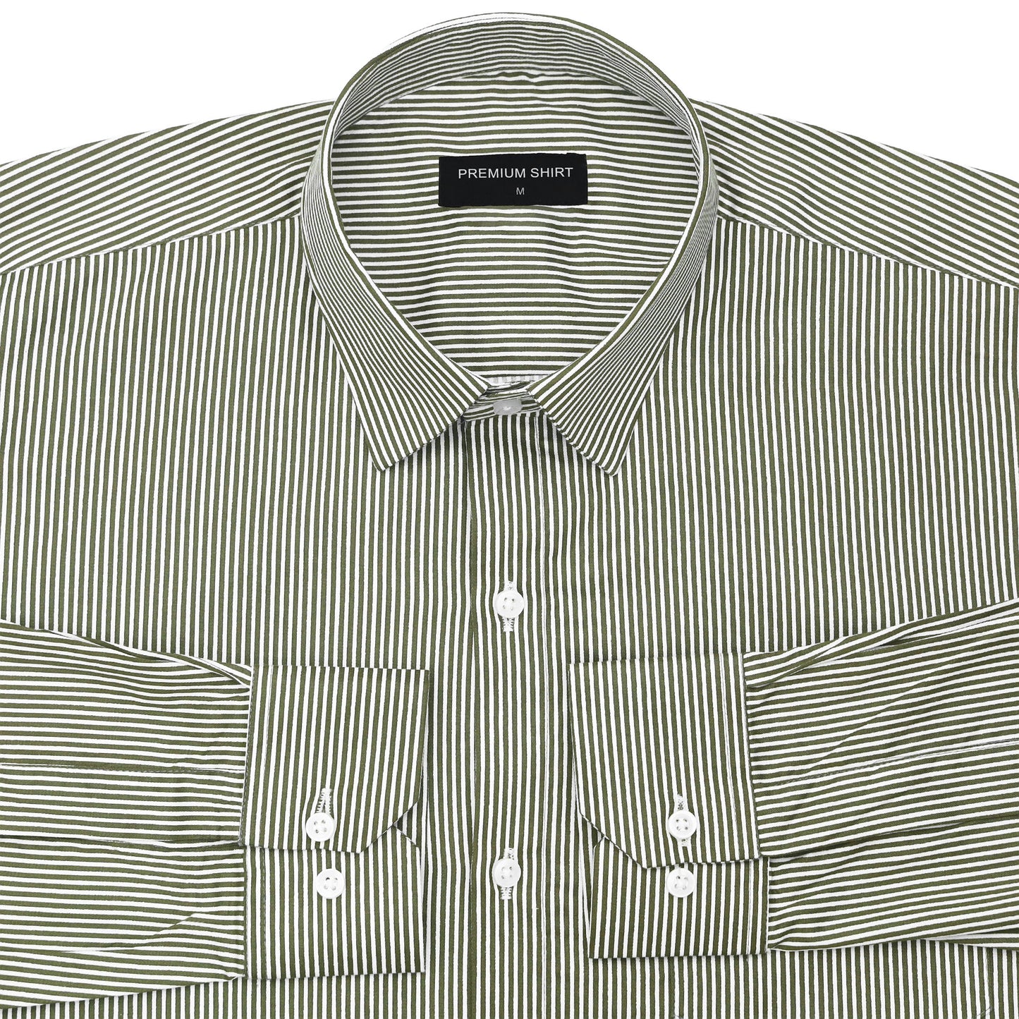 Olive Cotton Blend Stripes Shirt for Men