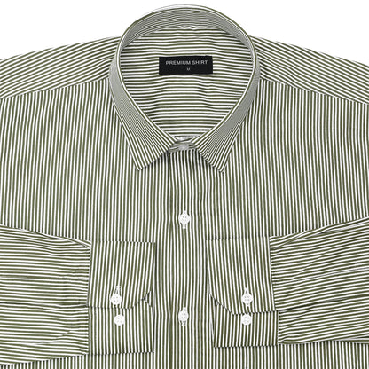 Olive Cotton Blend Stripes Shirt for Men