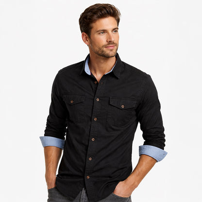 Cargo Style Black Shirt with Blue Contrast