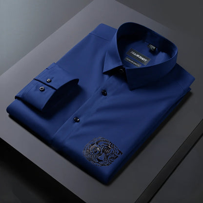 Black Tiger Designer Premium Cotton Without Pocket Solid Shirt for Man (Navy Blue)