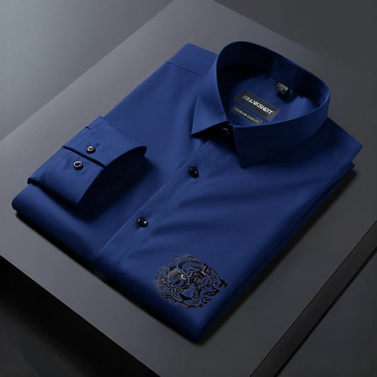 Black Tiger Designer Premium Cotton Without Pocket Solid Shirt for Man (Navy Blue)