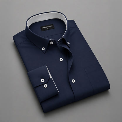 Navy Blue Satin Contrast Collar Shirt for Men