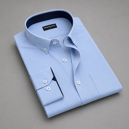 Sky Blue Satin Contrast Collar Shirt for Men