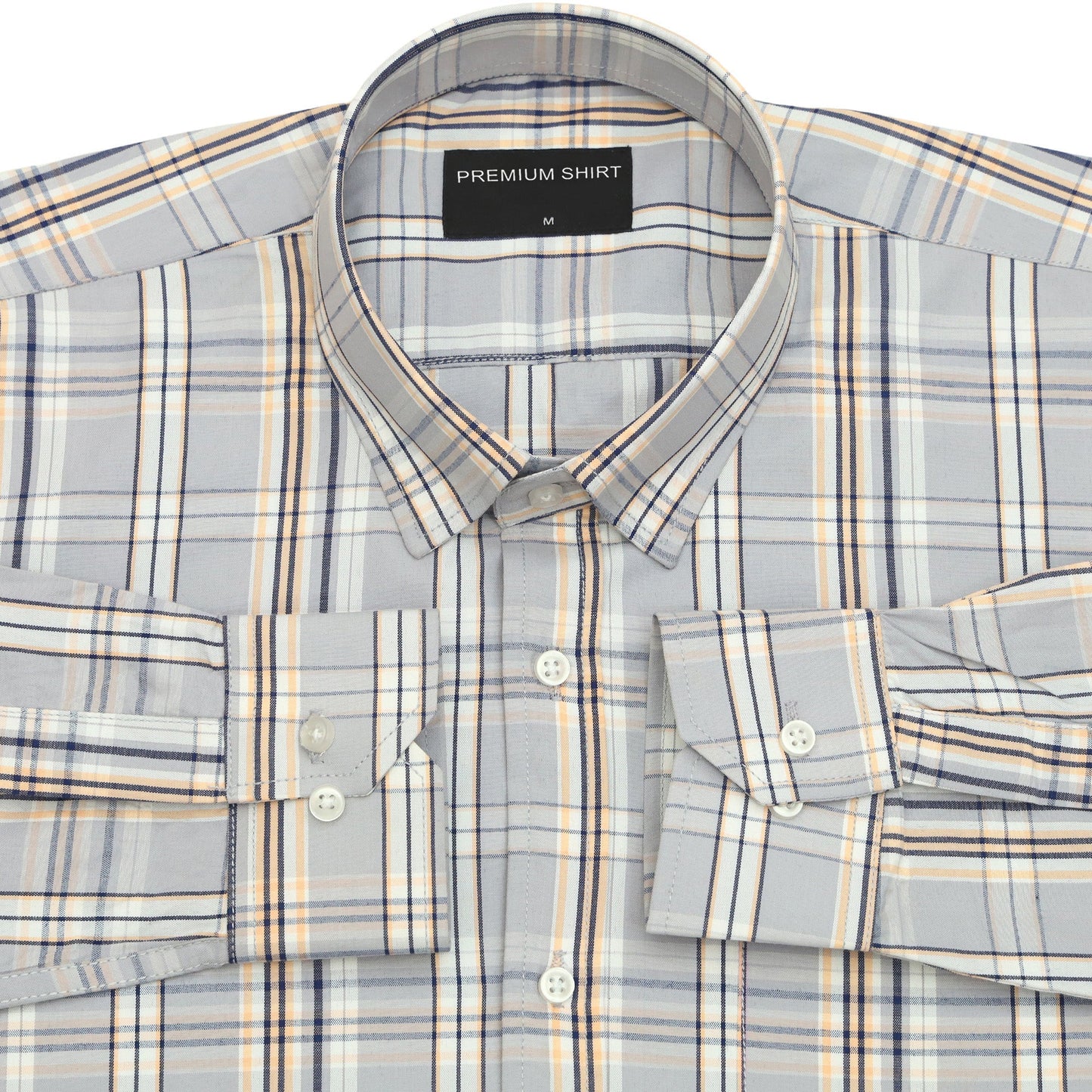 Graphite Mustard Classic Check Paper Cotton Shirt For Men