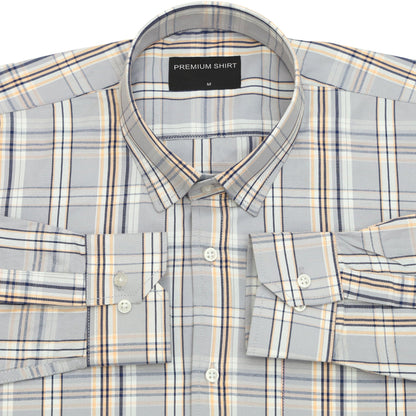 Graphite Mustard Classic Check Paper Cotton Shirt For Men