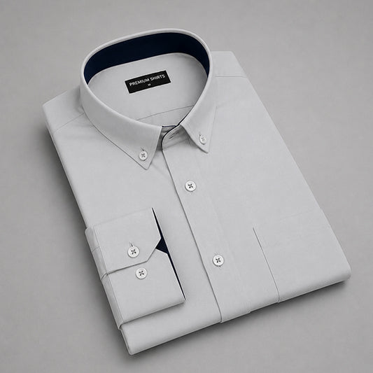 Silver Satin Contrast Collar Shirt for Men