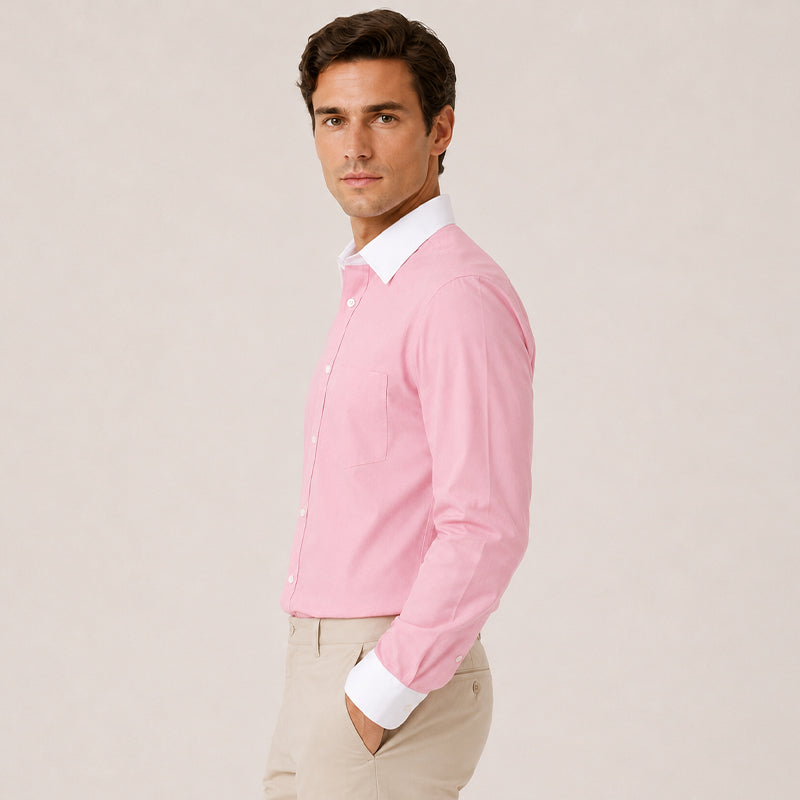 White Collar Pink Oxford Cotton Shirt For Men