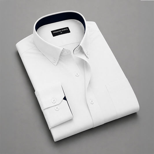 White Satin Contrast Collar Shirt for Men