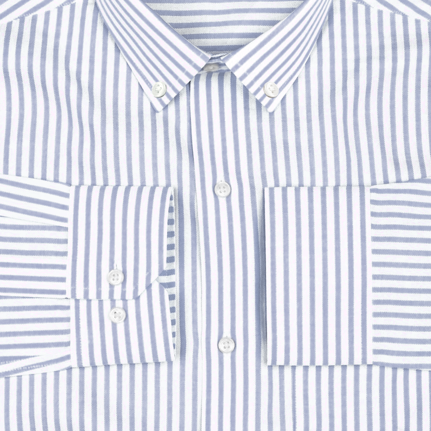 New Silver Button Down Oxford Cotton Stripe Shirt (FS049)