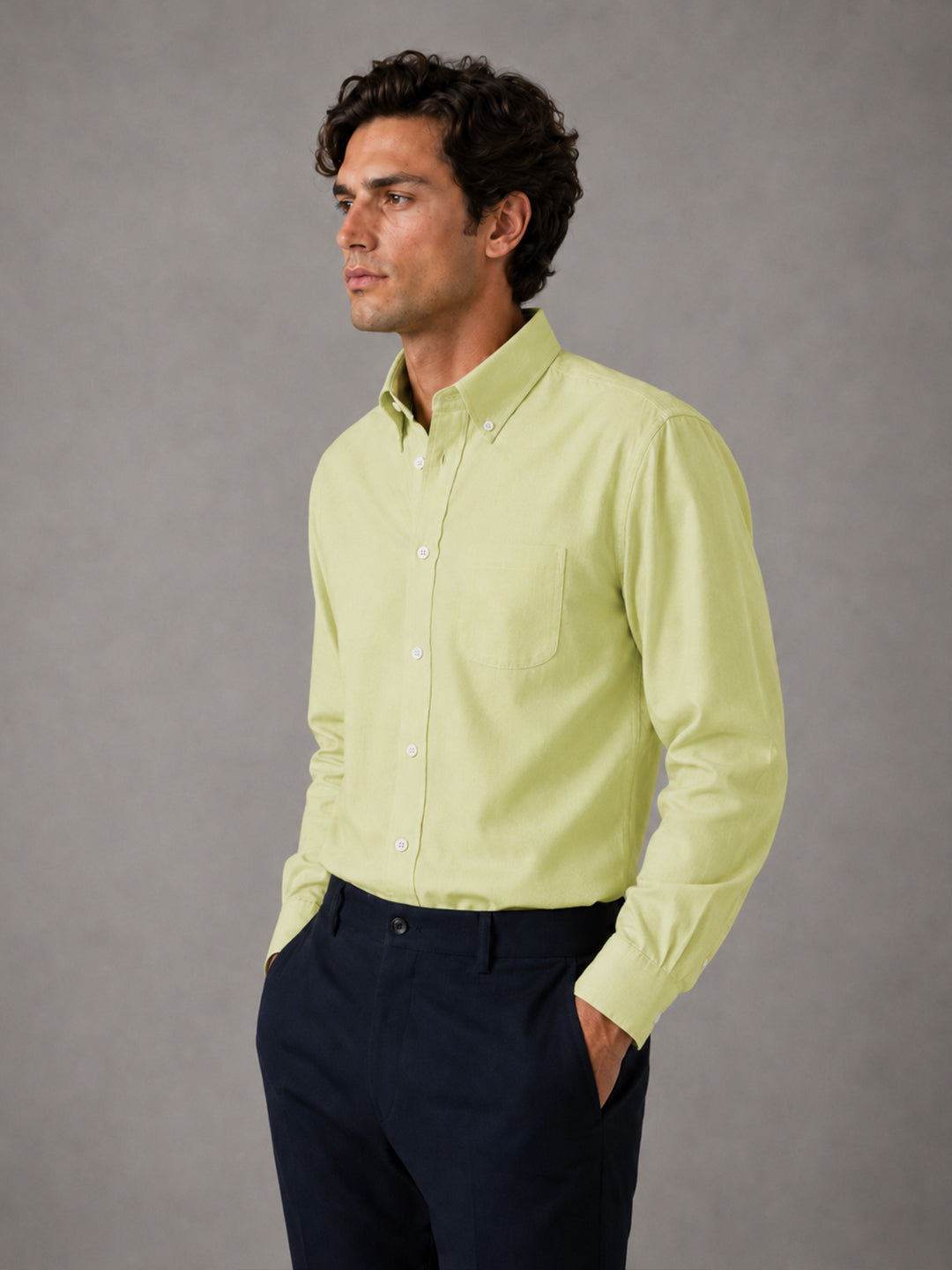 New Lime Green Oxford Cotton Shirt For Men