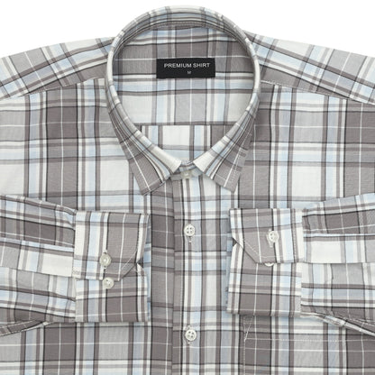 Cloud Grey Classic Check Cotton Blend Shirt For Men