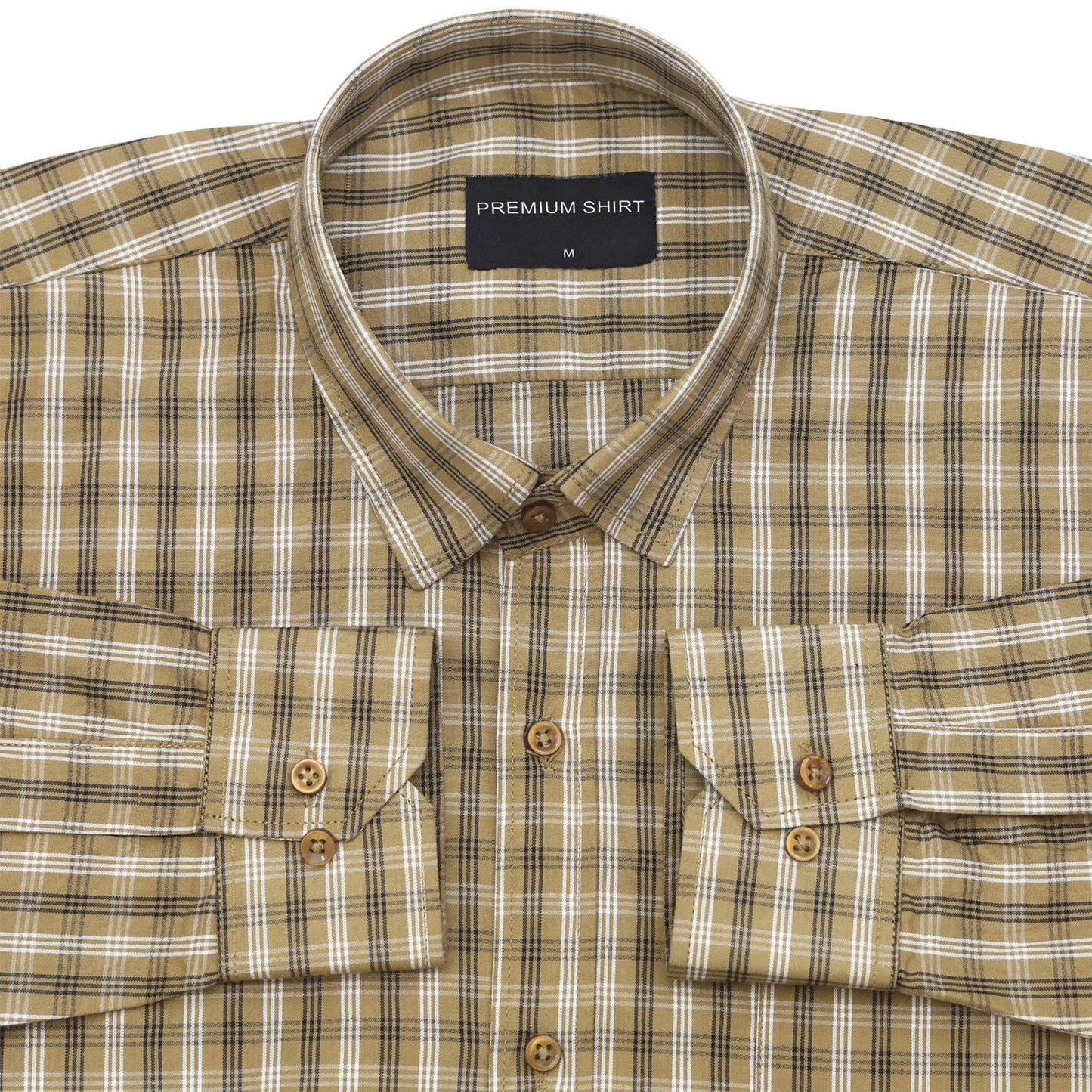 Tan Classic Check Cotton Blend Shirt For Men