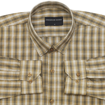 Tan Classic Check Cotton Blend Shirt For Men