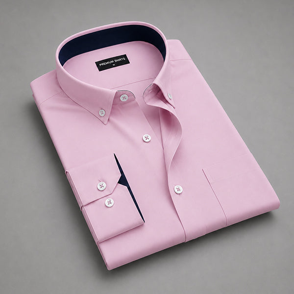 Light Pink Satin Contrast Collar Shirt for Men