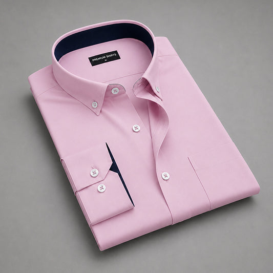 Light Pink Satin Contrast Collar Shirt for Men